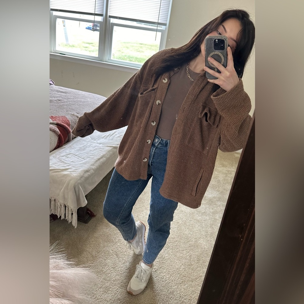 Brown Buttoned Long Sleeve Cardigan | Size L | Apricot Lane
